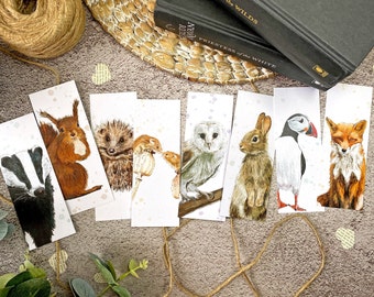 Any 3 Recycled Bookmarks / British Wildlife Bookmark Set / UK Wildlife Art / Woodland Animal Bookmark / Bookworm Birthday Gift / Book Lover