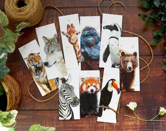 Any 3 Recycled Bookmarks / Wildlife Bookmark Set / Wildlife Art / Animal Bookmarks / Bookworm Birthday Gift / Book Lover Gift