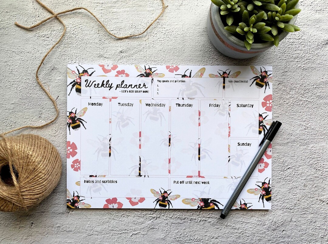 Bee A4 Weekly Desk Pad - Floral Weekly Planner Notepad - Tear off Desk ...
