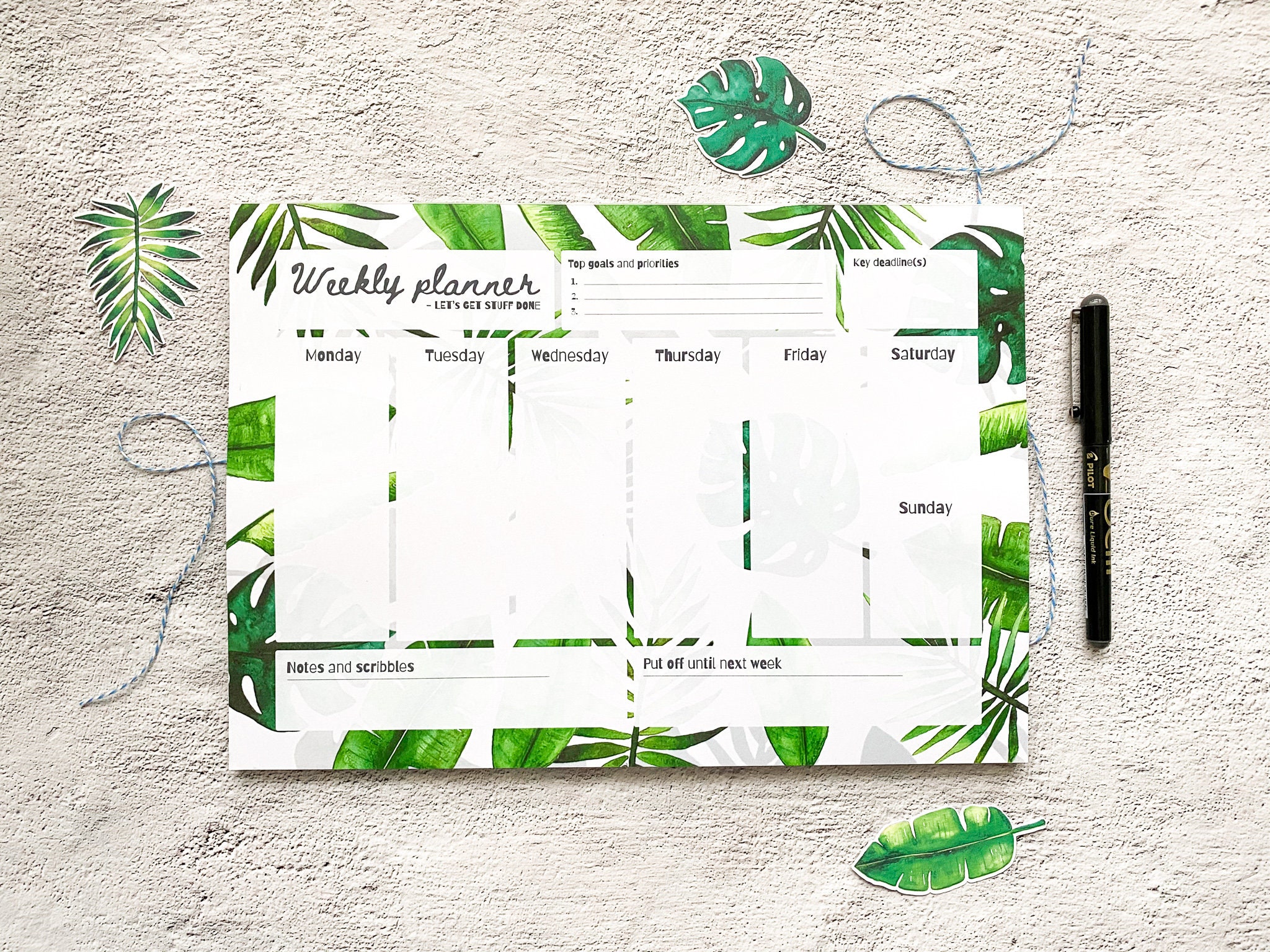 Set of Leafy Notepads - A4 Weekly Desk Pad - Weekly Planner Memo ...