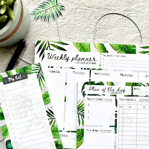 Set of Leafy Notepads - A4 Weekly Desk Pad - Weekly Planner Memo Notepad - Tear Off Memo Pad - Productivity - List Pad - Stationery Gift Set
