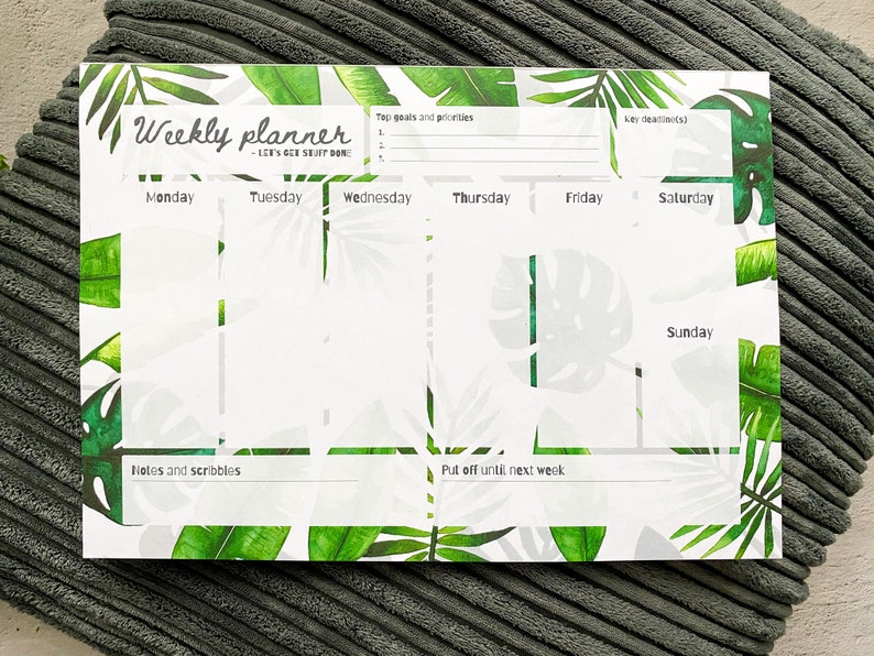Leafy A4 Weekly Desk Pad - Weekly Planner Notepad - Tear off Weekly ...