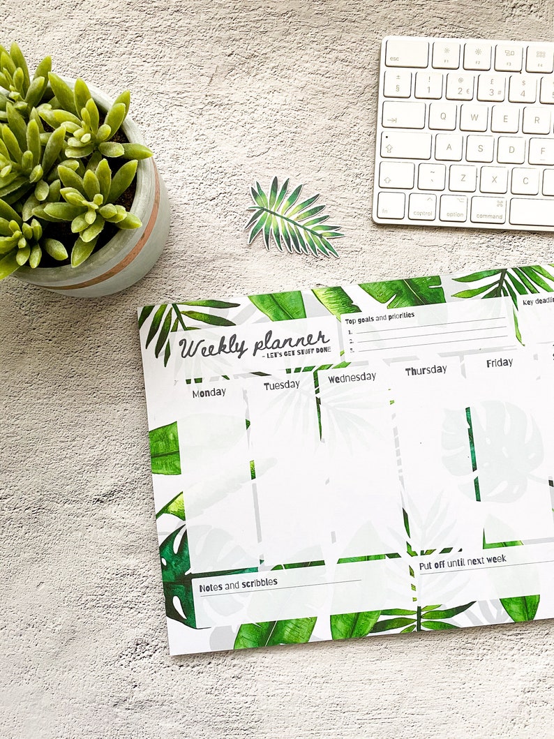 Set of Leafy Notepads - A4 Weekly Desk Pad - Weekly Planner Memo ...