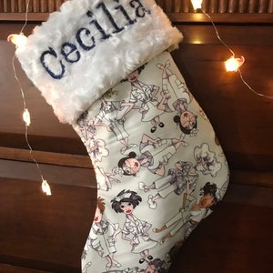 Medical, RN, Nurse, or Doctor, Personalized Christmas  Stocking 16 inches tall with Quilted Lining & Faux Fur Cuff. 4 Designs to Pick From