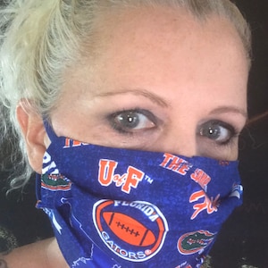 University of Florida Gators Football Team 100 Percent Cotton Double Layer Washable Face Mask with Adjustable Matching Soft Ear Band