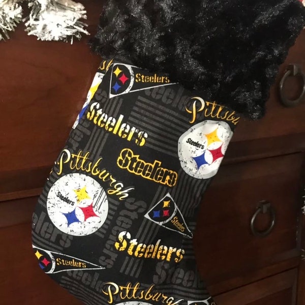 Pittsburgh Steelers Football Team Quilted Lined 16 inches Tall Personalized Christmas Stocking with Faux Fur Cuff
