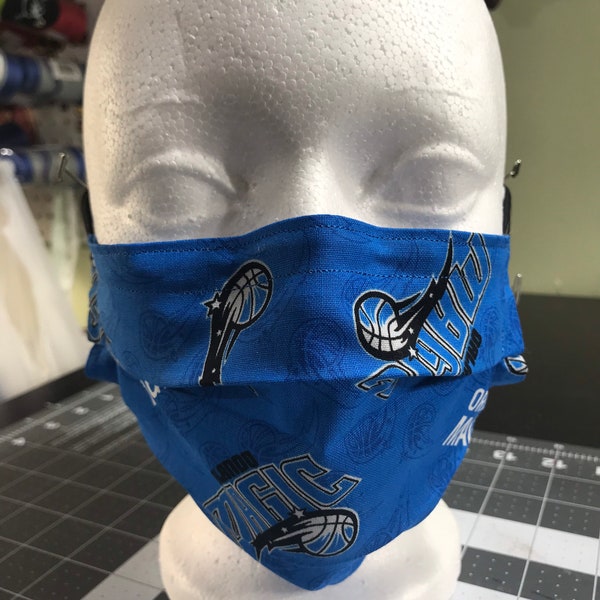 Orlando Magic Basketball Team 100 Percent Cotton Double Layer Washable Face Mask with Adjustable Soft Black Ear Band