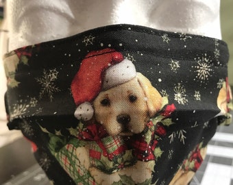 Holiday Festive Christmas 100 Percent Cotton Double Layer Mask with Soft Ear Band & Adjustment Beads, 10 Designs to Selected From.
