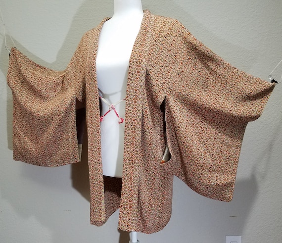 Japanese Vintage Kinsha Chirimen Crepe Kimono Haor