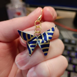 Blue and Gold Origami Butterfly Earrings