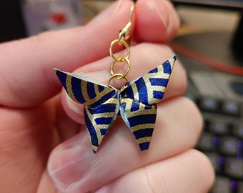 Blue and Gold Origami Butterfly Earrings