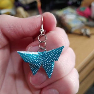 Blue Spotted Origami Butterfly Earrings