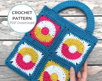 Crochet Granny Square Tote Bag Pattern: US Terms, Photo Tutorial (PDF Download)