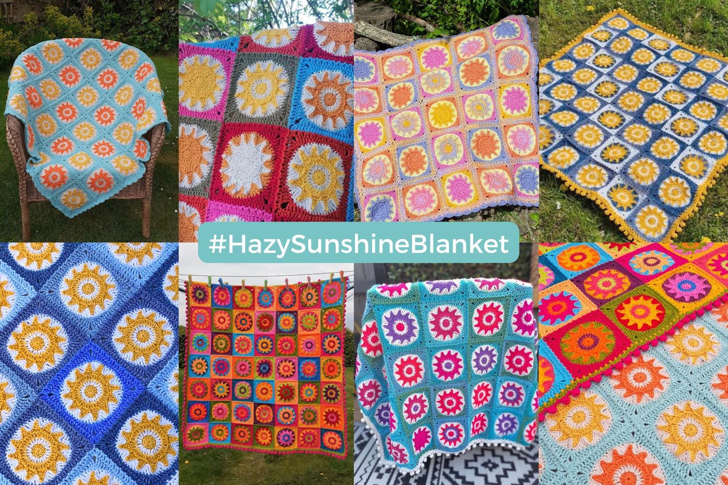 Hazy Sunshine Blanket Crochet Pattern: Granny Square Sun Design