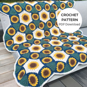 Sunflower Granny Square Blanket Crochet Pattern (PDF Download)