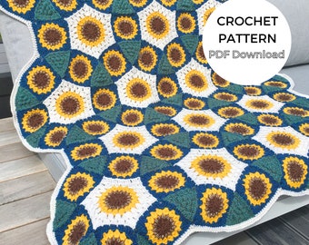 Sunflower Granny Square Blanket Crochet Pattern (PDF Download)