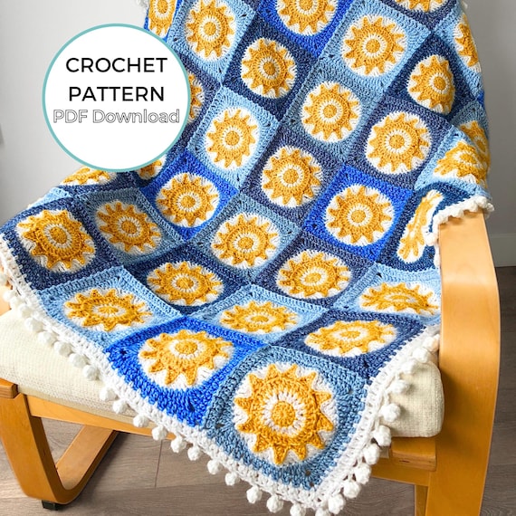 Hazy Sunshine Blanket Crochet Pattern: Granny Square Sun Design