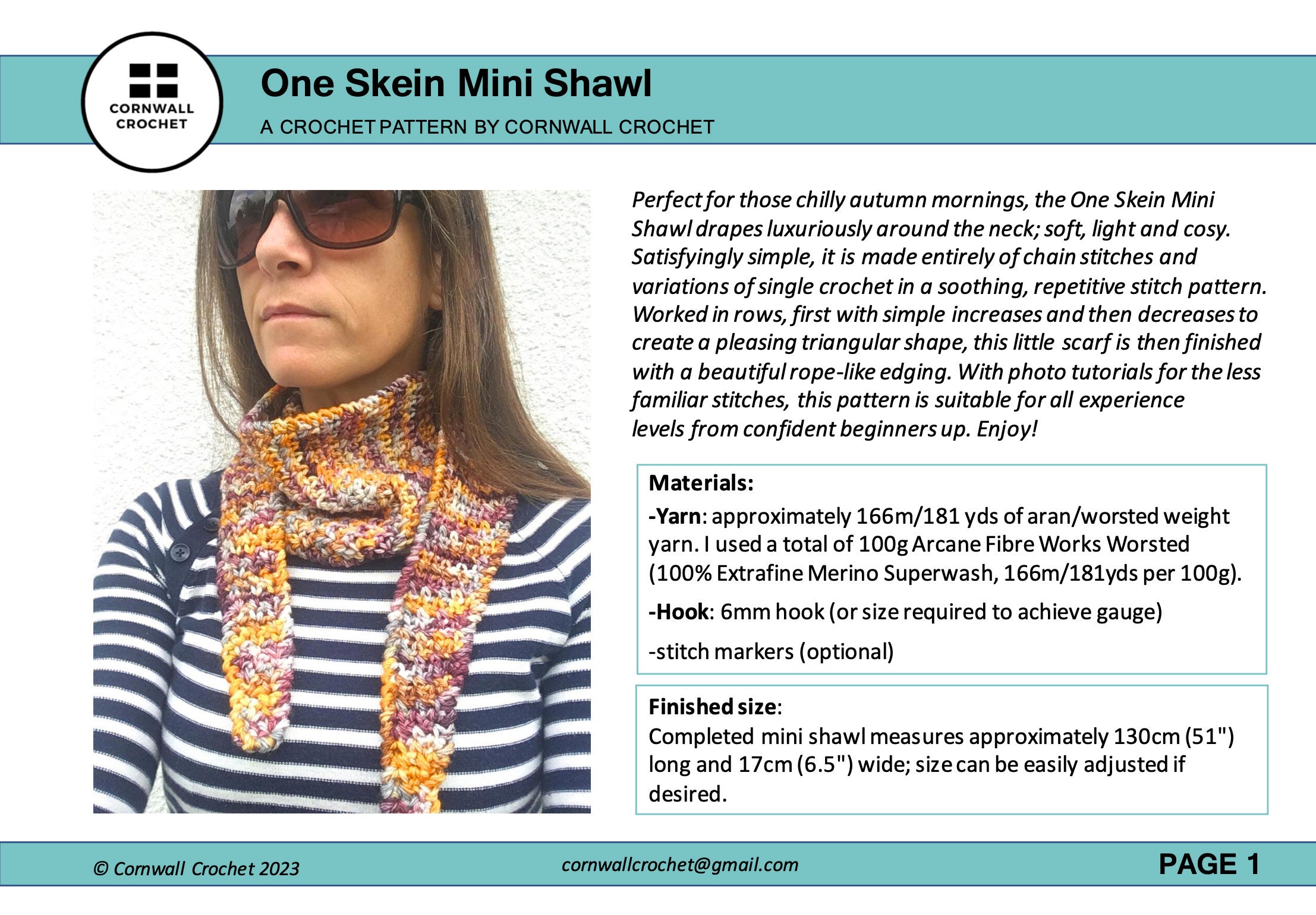 One Skein Mini Shawl Crochet Pattern: Beginner Friendly Triangle Scarf ...