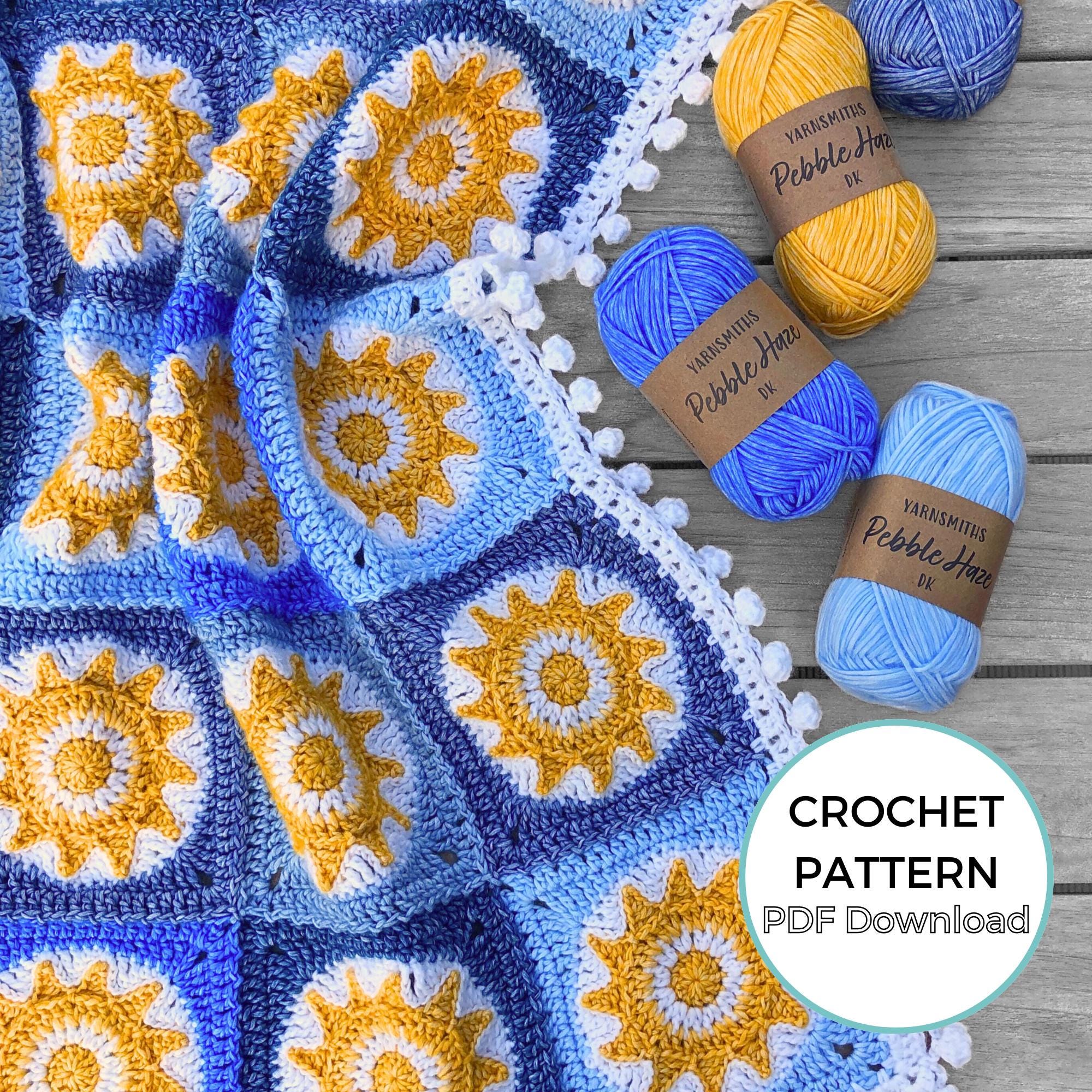 Hazy Sunshine Blanket Crochet Pattern: Granny Square Sun Design