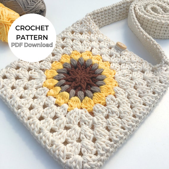 Sunflower Lovers Granny Square Crossbody Bag Crochet Pattern: Shoulder Bag (PDF Download)