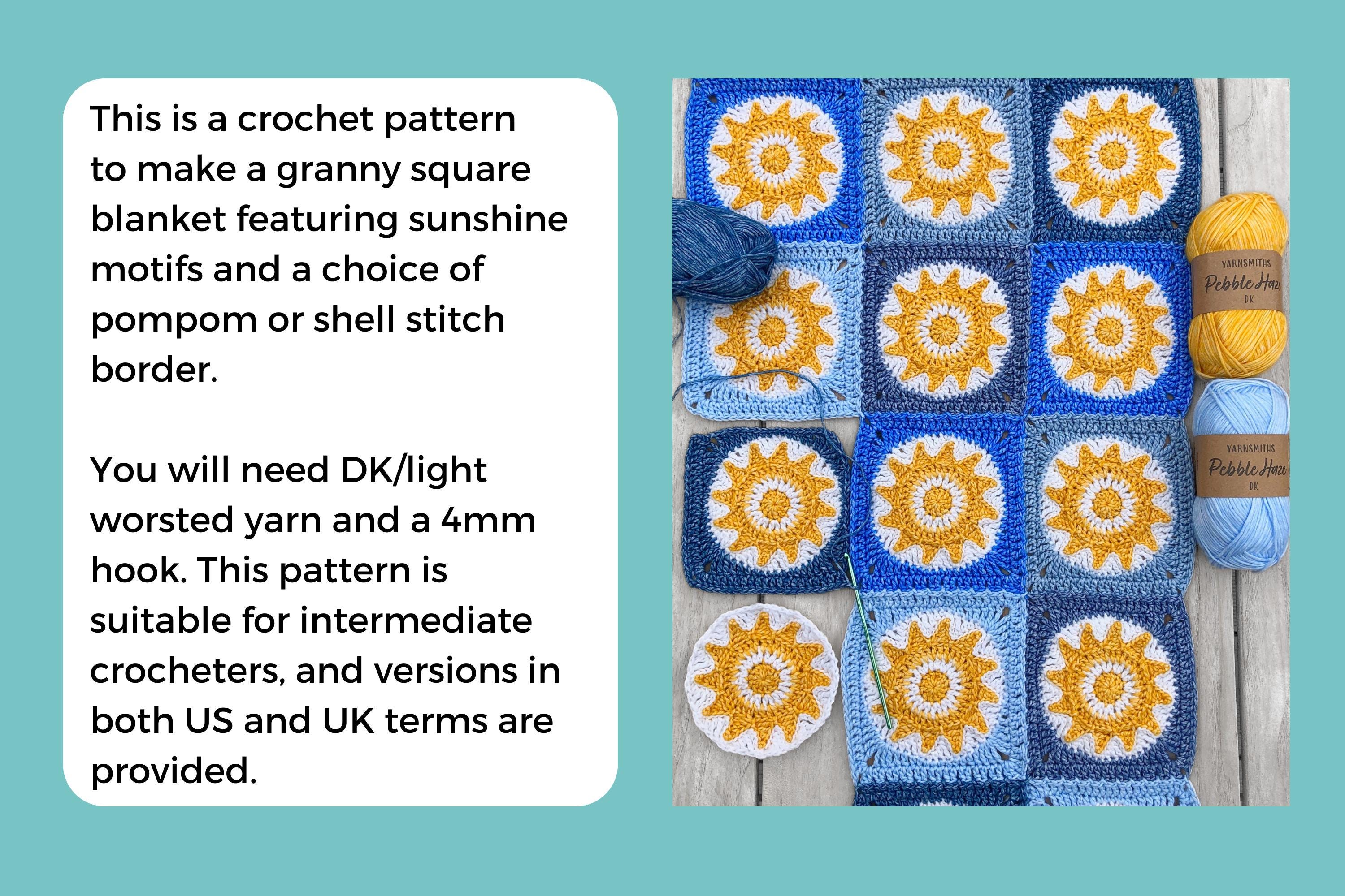 Hazy Sunshine Blanket Crochet Pattern: Granny Square Sun Design