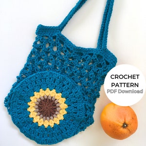 Sunflower Market Bag Crochet Pattern: Reusable Shopping Bag (PDF Download)