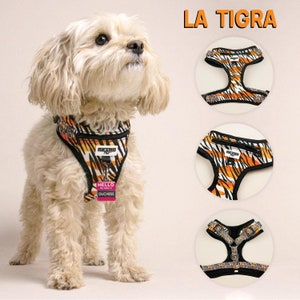 Tiger King &quot;La Tigra&quot; Retro Print -- Adjustable No-Pull Dog Harness + Matching Dog Leash & Dog Collars Available !!