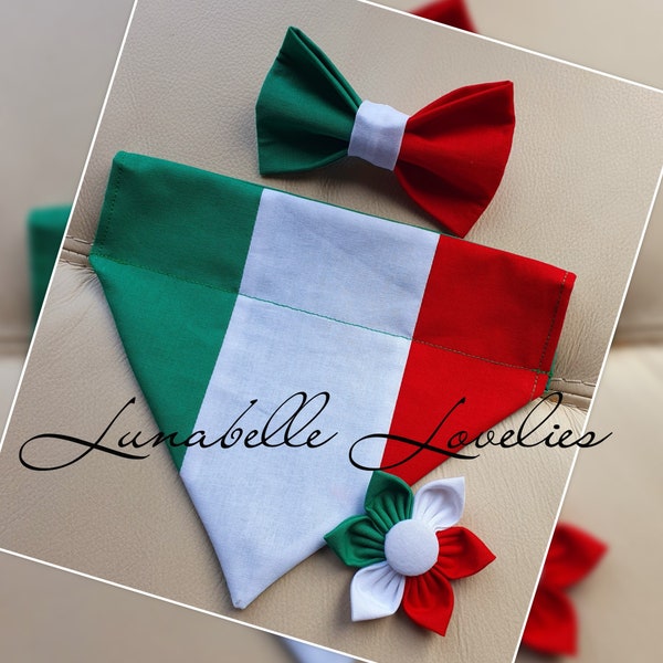 Italian flag dog bow tie/ Italian flag cat or dog bandana/ Italian flag dog flower / 6 Nations rugby / italian football dog collar accessory