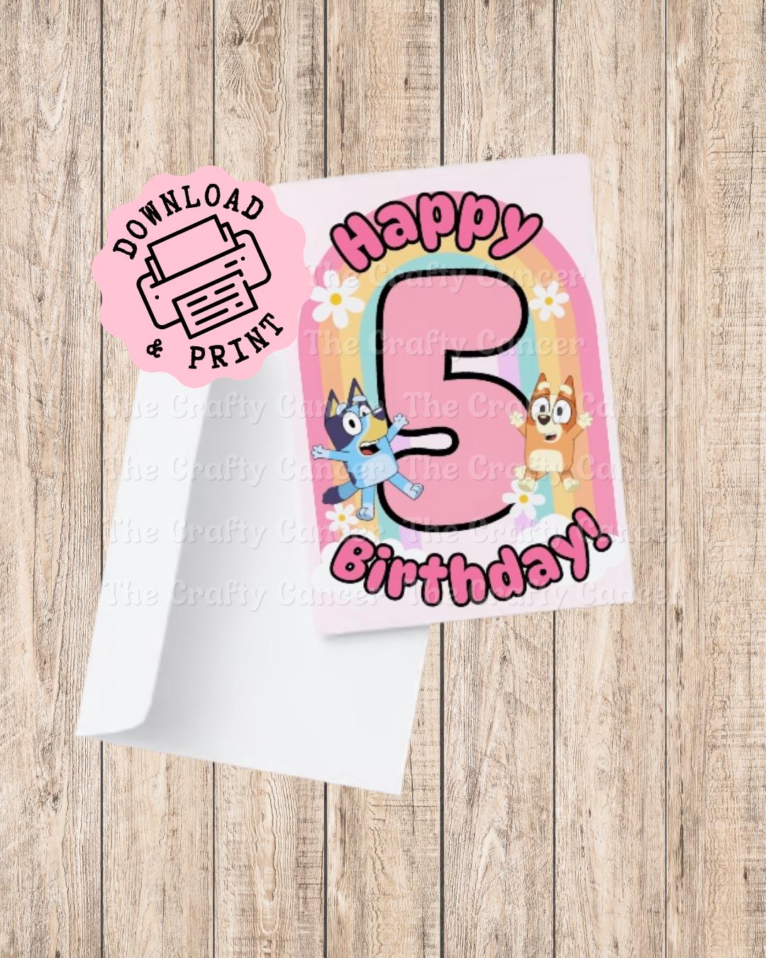 Bluey Printable Card for 5-Year-Old