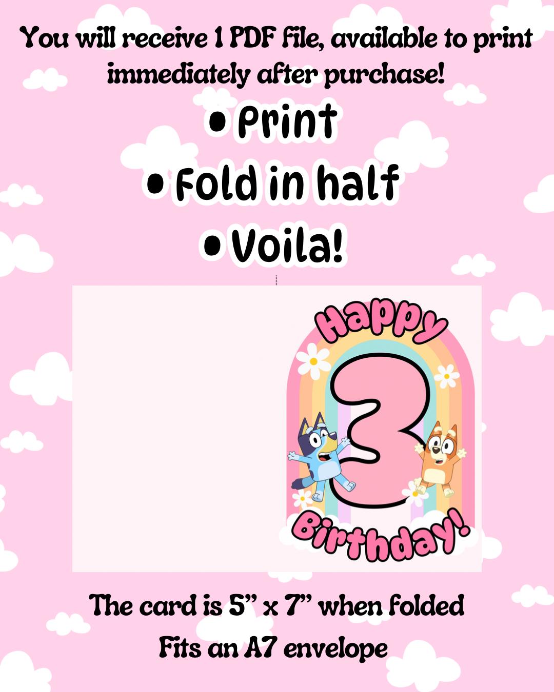 Bluey Printable Card for 5-Year-Old