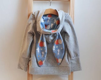 Hoodie mit Hasen-Ohren aus graumeliertem French-Terry und süßem Innenfutter mit Hasenmotiv, Osteroutfit, Hasenhoodie