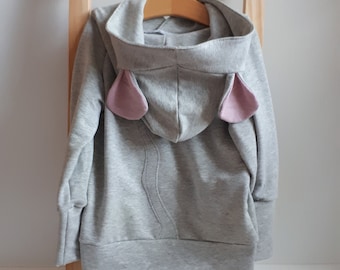 Hoodie mit Mausohren und Mäuseschwanz für Kinder aus weichem French-Terry in graumeliert