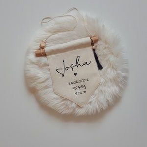 Personalisierter Wimpel zur Geburt, Geburtsdaten, Junge, Mädchen, Geschenk zur Geburt, beige