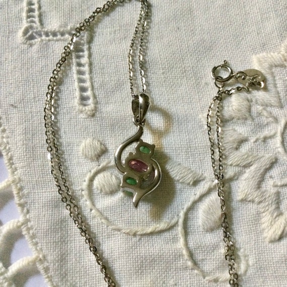 RUBY EMERALD WHITE Gold & Sterling Vintage Neckla… - image 6