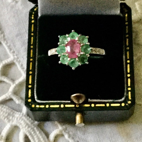 NATURAL EMERALD RUBY 14K White Gold / Sterling Vi… - image 1