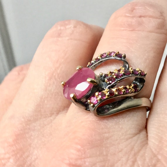 NATURAL RUBY TOURMALINE Great Sterling Ring- Larg… - image 6