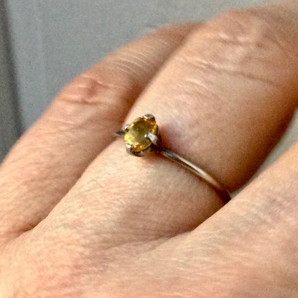 C1900 SOLITAIRE NATURAL CITRINE Silver Plated Very Elégant Marquise Ring- French Vintage Jewel- Beautiful Citrine - Ring from France