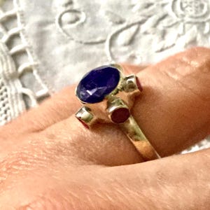 ÄKTA SAFIR RUBY Sterling Original Vintage Ring - Mycket intressant modell - Art Deco-juvel - Amerikansk storlek 8 - Vintage från Frankrike