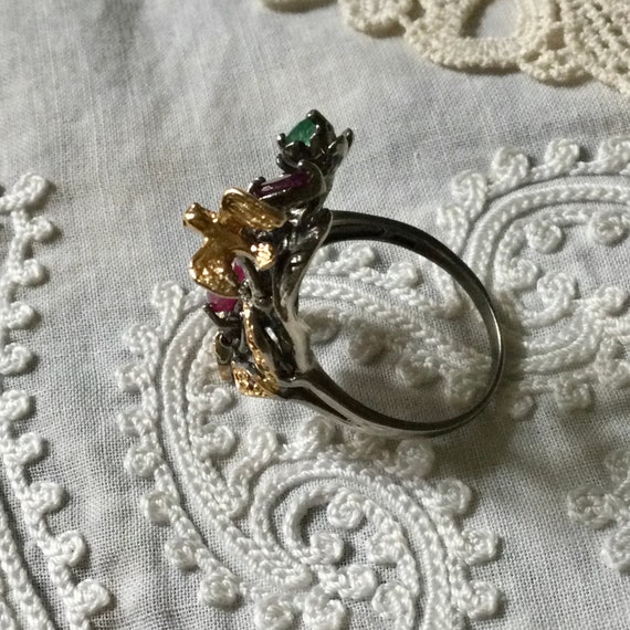 Exceptional NATURAL EMERALD RUBY Sterling Vermeil… - image 7