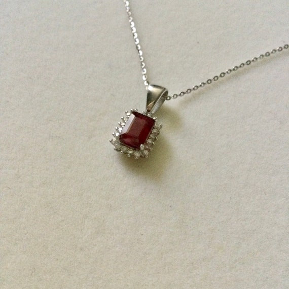 GENUINE RUBY White GOLD/Sterling Vintage Pendant … - image 2