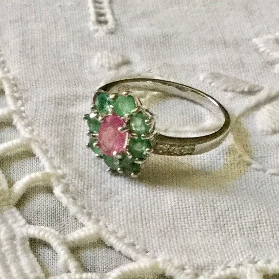 NATURAL EMERALD RUBY 14K White Gold / Sterling Vi… - image 6