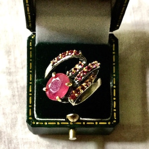 GENUINE RUBY TOURMALINE Great Sterling Ring- Large Vintage Luxury design- Natural Stones-Vintage Ring- from France