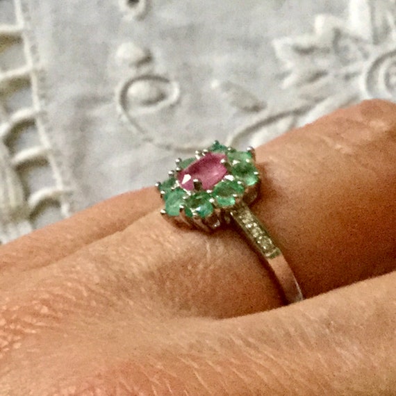 NATURAL EMERALD RUBY 14K White Gold / Sterling Vi… - image 5