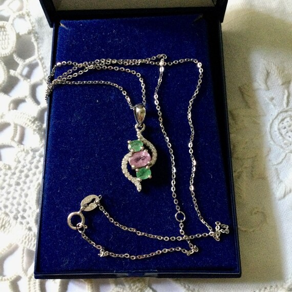 RUBY EMERALD WHITE Gold & Sterling Vintage Neckla… - image 5