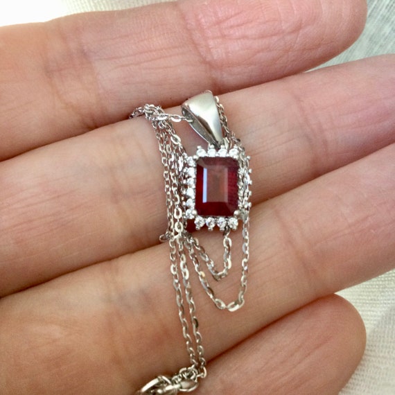 GENUINE RUBY White GOLD/Sterling Vintage Pendant … - image 1