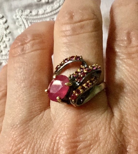 NATURAL RUBY TOURMALINE Great Sterling Ring- Larg… - image 2