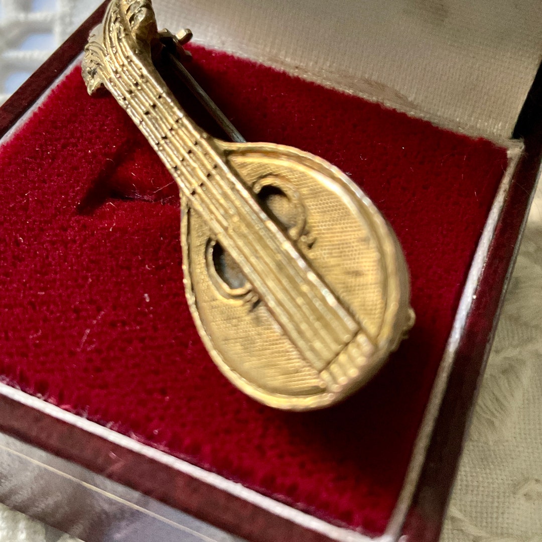 Broche Vintage Mandoline Argentée - Occasion - Matière Inconnue