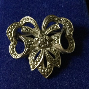 c1930 MARCASITE Silver Plated Brooch- Stunning carved Design- Flower- Security clasp- genuine Marcasite- - from France