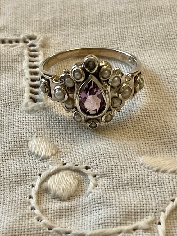 VICTORIAN AMETHYST Seed PEARL Sterling Vintage Ri… - image 6