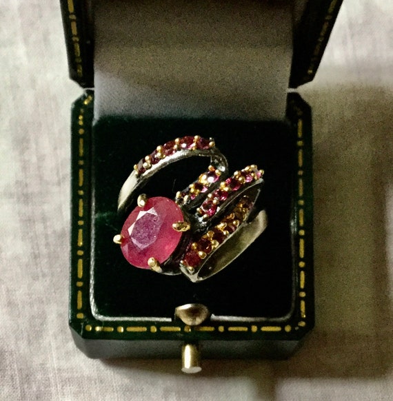 NATURAL RUBY TOURMALINE Great Sterling Ring- Larg… - image 5